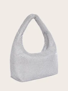Silberne Strass Achseltasche Abend Glitzer Umhängetasche Kristall funkelnde Handtasche Zubehör