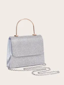 Schillernde Strass Abendtasche mit Metall Griff und Kette fur Damen Party Hochzeit.
