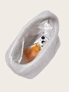 Silberne Strass Abendtasche glitzernde Kristall Clutch elegante Party Handtasche Kapazität