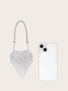Glitzernde Strass Herz Abendtasche mit Kristall Kette, stilvolle Mini Party Handtasche.