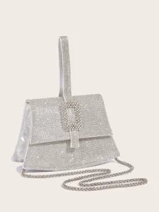Elegante Strass-Abendtasche mit glitzernden Kristallen und silberner Kette für Damen Partys.