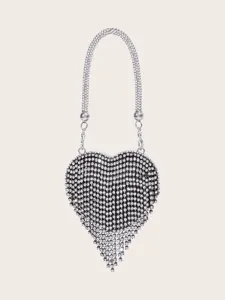 Glänzende Strass Herz Abendtasche mit Kette, elegante Partytasche und Handtasche für Damen.