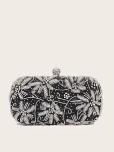 Damen Elegant Blumen Bestickt Abendtasche Luxus Pailletten Perlen Clutch Mit Strass Kugelverschluss Metallkette Party Hochzeit Handtasche