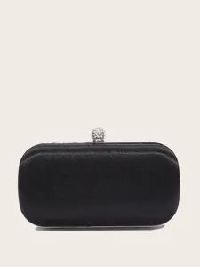 Elegante schwarze Abendtasche aus Satin mit glitzerndem Strassverschluss für Damen.