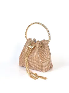 Glitzernde Strass Eimer Tasche mit Metallring Griff und Kette Quaste für Damen Abend.