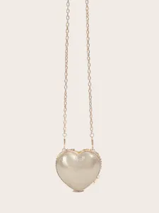 Schicke herzförmige Mini-Umhängetasche in Gold mit Strassbesatz und feiner goldener Kette.