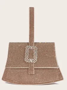 Damen Full Strass Abendtasche Funkelnde Kristallquadratschnalle Handtasche Elegante Klappe Umhängetasche Für Hochzeitsfeier