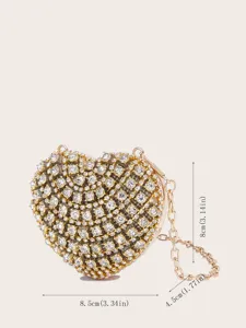 Elegante herzförmige Strass-Abendtasche mit goldener Kette für besondere Damenpartys.