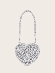 Glitzernde Strass Herz Mini Handtasche mit Kristall Griff für Damen Abendparty eleganter.