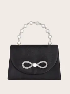 Elegante Satin Abendtasche Für Damen Strass Schleife Schultertasche Künstliche Perle Griff Party Hochzeit Kette Handtasche