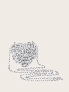 Glitzernde Strass Herz Umhängetasche mit silberner Kette für elegante Damen Abendparty.