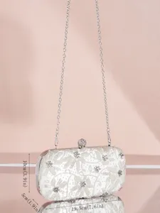 Elegante Perlen-Abendtasche mit Metallkettenriemen, ideal für Hochzeiten und elegante Partys.