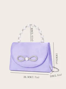Elegante lavendelfarbene Abendtasche aus Satin mit Perlen und Strass Schleife für Partys.