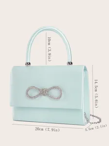Helleblaue Abendhandtasche aus Satin mit funkelnder Strass-Schleife, elegante Tasche.