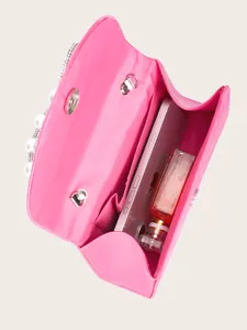 Rosa Perlen Ketten Clutch Elegante Abendtasche Handtasche Innenkapazität Details