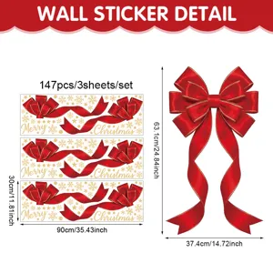 Detalle de adhesivo de pared de Navidad 147pcs 3 hojas lazo rojo copo de nieve