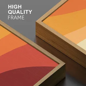 Modern abstract canvas wall art detail with wooden frame, orange geometric minimalist decor.