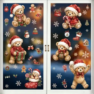 Details zu Weihnachtsbär Fensteraufkleber, süße PVC statische Glasfolie für Feiertage.