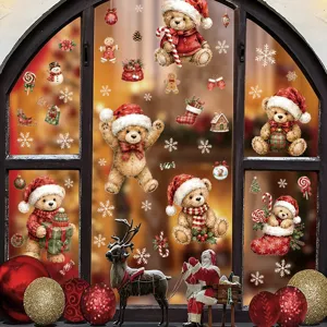 Weihnachten Fensteraufkleber süßer Bär Weihnachtsmann PVC statische Aufkleber Glasdeko Details