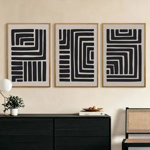 Set di tre quadri da parete astratti geometrici moderni incorniciati per arredamento chic.