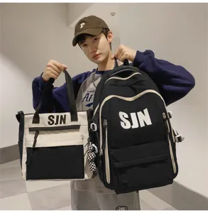 2024 New High School Boys Backpack Tote Bag Set Large Capacity Trendy School Bags