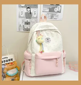 Japanischer süßer Mädchen Rucksack rosa weißes Sternenmuster Schüler Schultasche Detailansicht