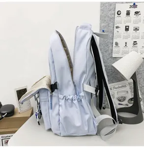 Sac à dos étudiant décontracté bleu clair, grand cartable pour le collège et le lycée.