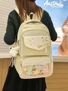 Japanische Preppy Karo Ita Bag Rucksack Mehrere Fächer Schultasche Für Schülerinnen Mit Transparentem Fenster Schleifen Dekoration