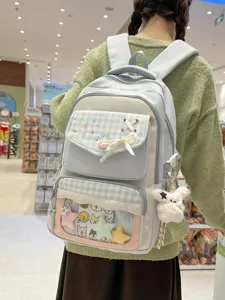 Japanischer Stil süßer transparenter Ita Rucksack mit Karomuster für Studenten und Alltag.