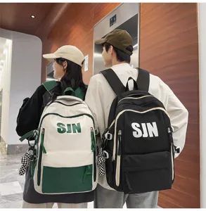 Trendy high-capacity canvas backpack for students, casual stylish dual-color school bag.