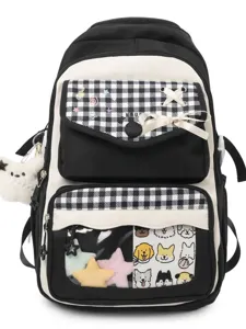 Japanischer ästhetischer karierter Ita-Rucksack mit klarem Fenster, multifunktionaler Schultasche.