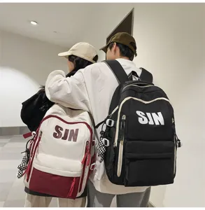 Detail view of the trendy large capacity canvas backpack, perfect for students and daily use.