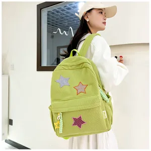 Japanese ins cute corduroy backpack small green casual school bag for sweet girls daily use