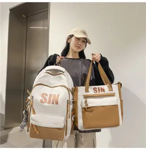 2024 new high school student backpack and tote bag set large capacity stylish two-piece