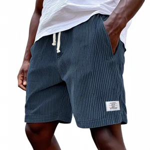 Herren Cord Shorts Freizeit lose Streetwear Kordelzug Fuenf-Punkte Hosen weisse Etikett