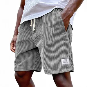 Herren Cord Shorts Freizeit Shorts mit Kordelzug und Taschen in Grau fuer Sommer Streetwear