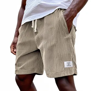Herren Kordelzug Cord Shorts Freizeit lose Passform elastische Taille beige Sommer Mode