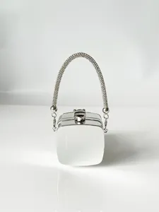 Mini silberne Acryl Abendtasche mit funkelndem Strass Griff, elegante Mode Umhängetasche.