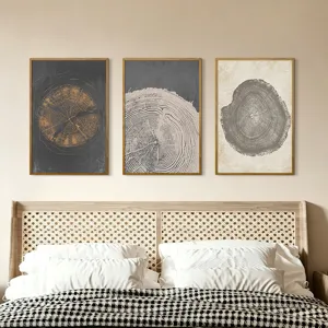 Ensemble d'art mural sur toile d'anneaux d'arbres abstraits modernes, trois cadres pour chambre.