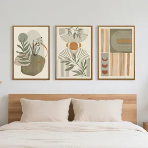 Boho botanical wall art set of three framed canvas prints for living room bedroom home decor