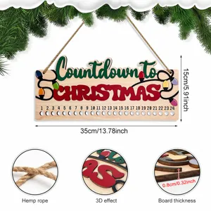 Weihnachten Countdown Kalender Holz Hängeschild mit 3D Buchstaben und Hanfseil Dekor.