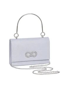 Silberne Glitzer-Abendtasche mit Metalltragegriff und Strass-Unendlichkeits-Verschluss