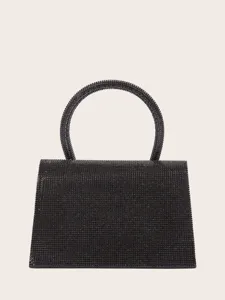 Schwarze Strass Abendtasche mit rundm Griff, glitzernde Kristall Clutch für Party Hochzeit.
