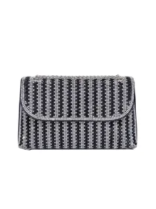 Glitzernde Strass Abendtasche Detail, schwarze Schulterkette, elegante Partytasche.
