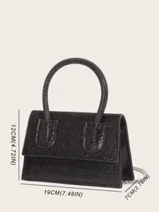 Schwarze Strass Abendtasche für Damen, elegante funkelnde Party Handtasche mit Kette.