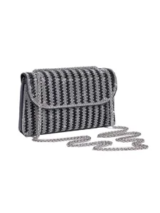 Damen Strass Umhängetasche Party Abendtasche glänzende schwarze Kette Umhängetasche