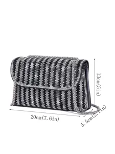 Elegante schwarze Strass Abendtasche mit Silberkette Schultertasche Party Damen 20cm