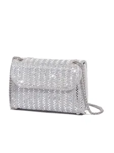 Silberne Strass Kette Umhängetasche für Damen glitzernde Abendtasche Handtasche Party