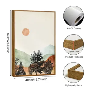 Böhmische Aquarell Landschaft gerahmte Leinwand Wandkunst mit Holzmaserung Rahmen Textur Details.