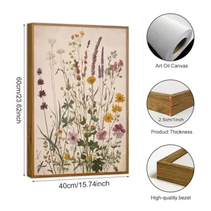 Botanical wildflower framed canvas wall art, 40x60cm bohemian home decor painting.